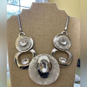 Runway Statement Necklace‎ Geometric Clear Stones Art Deco